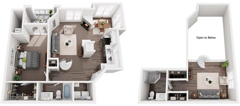 Floor plan for 1 bed, 2 baths, 1026 sqft